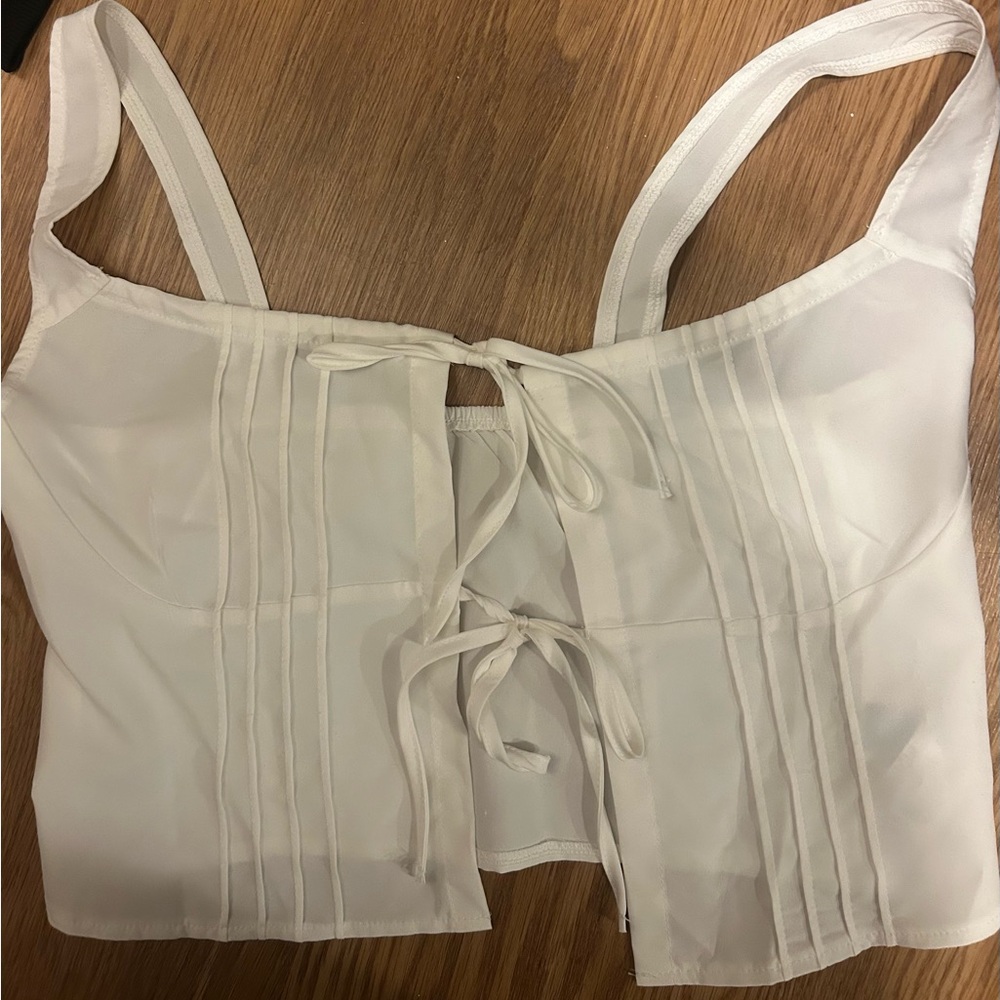 White Corset-Style Tie Front Top